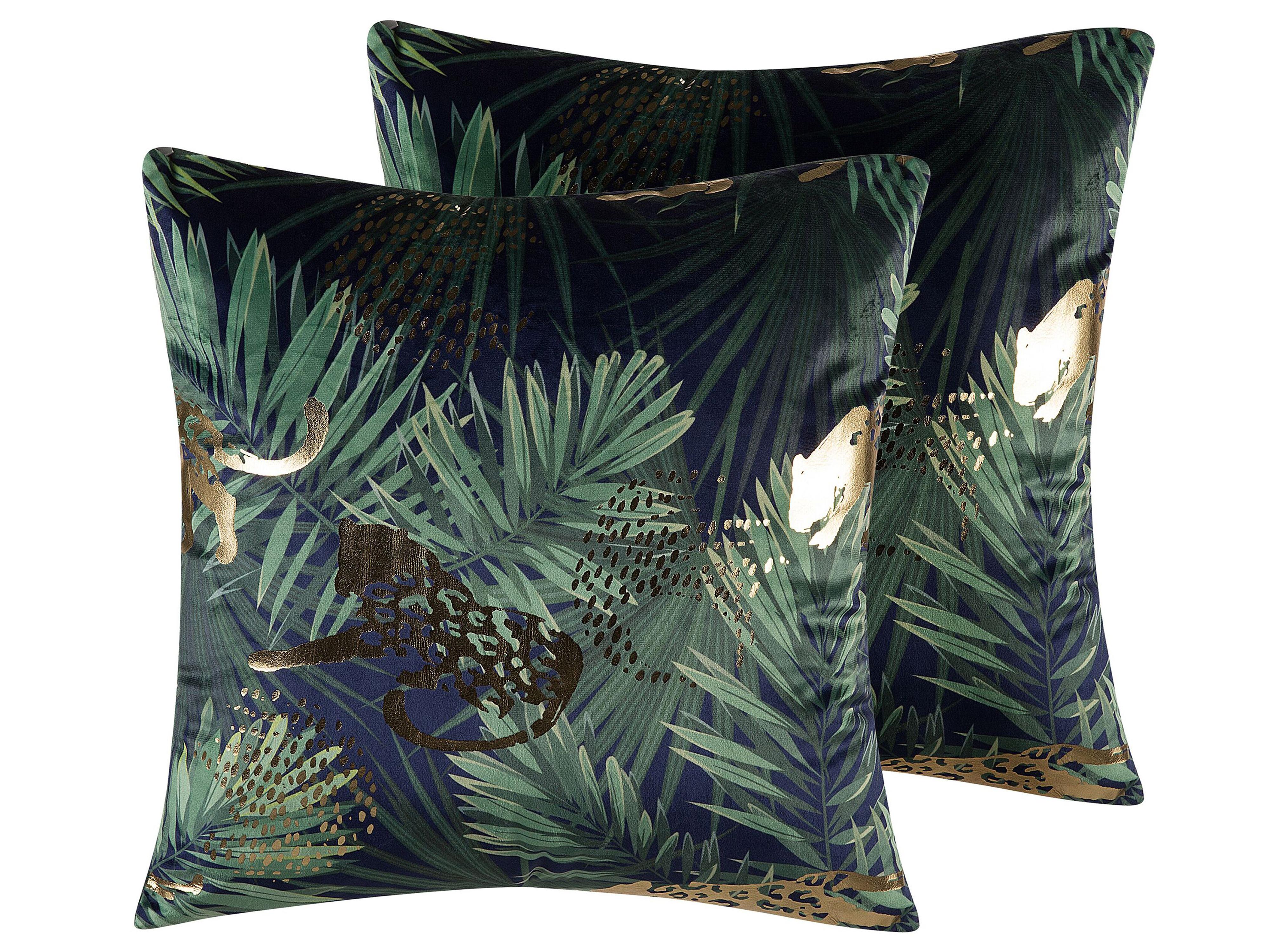 Set van 2 sierkussens BELLEROSE Fluweel 45 x 45 cm Donkergroen bladpatroon