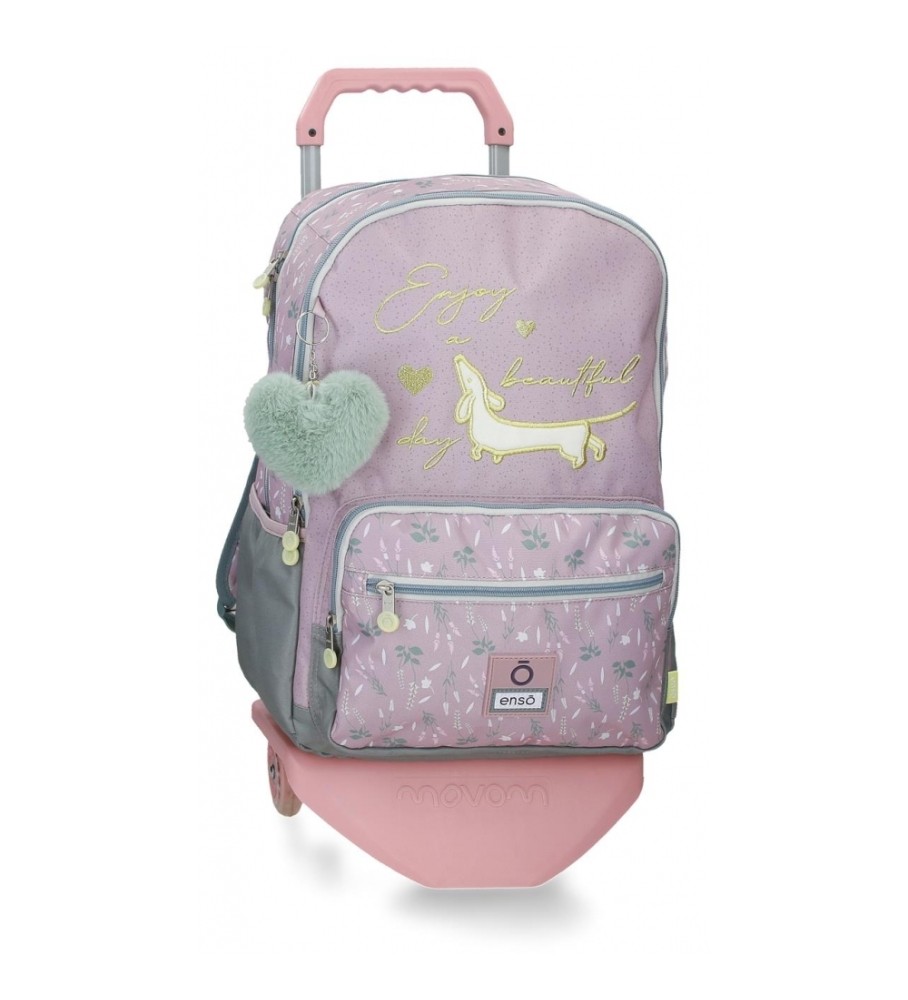 Mochila Enso Beautiful Day com compartimento duplo e rodinhas, roxa