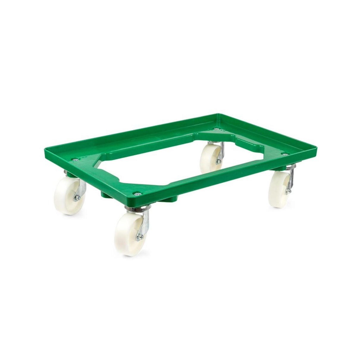 PROREGAL Voordeelset 2x Transportwagens voor Euroboxen 60 x 40 cm met Groene Kunststof Wielen, Open Dek, 2 Zwenkwielen en 2 Remwielen, Draagvermogen 300 kg