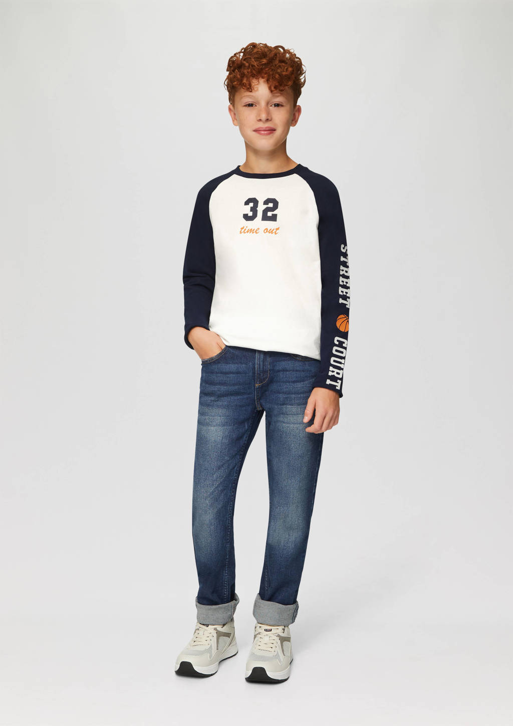 s.Oliver longsleeve met printopdruk wit/donkerblauw