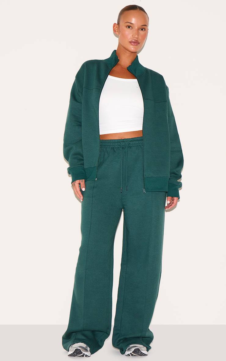 Forest Green Jogging Grande Taille Taille Mi-haute Jambe Droite Avec Détails De Coutures