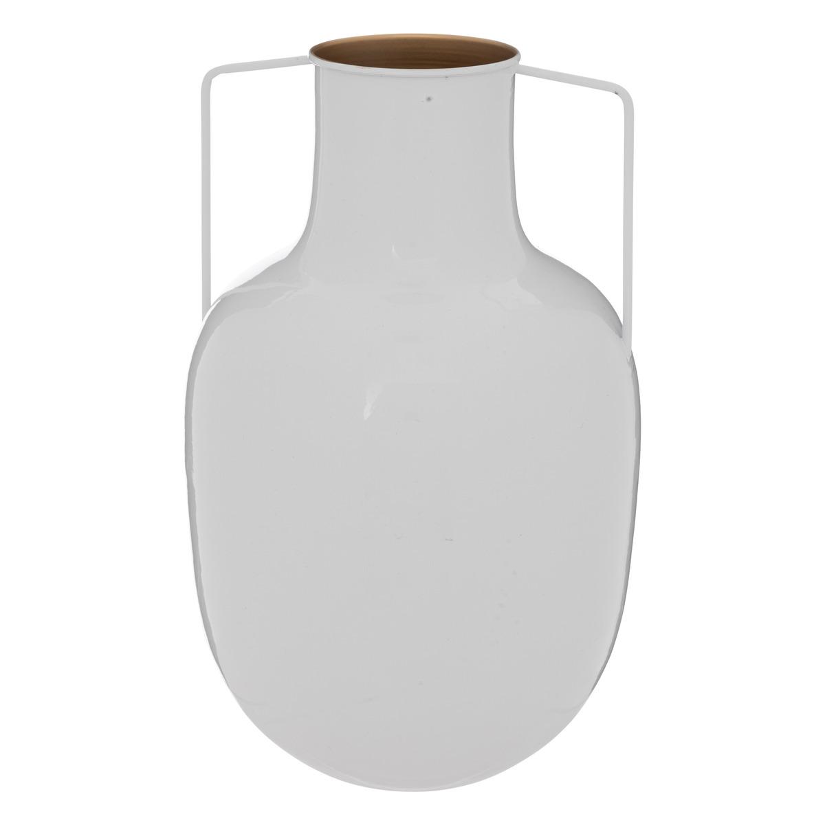 VASE METAL EMAILLE COLLECTIONNEUR BLANC H.30.5CM