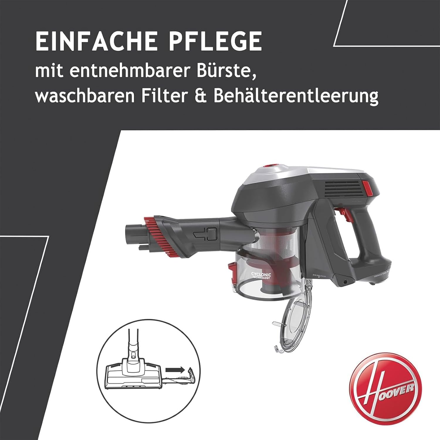 Hoover Akku Staubsauger H-Free 100 für Tierhaare, 40min Laufzeit, Turbo Boost & LED-Bürste, 0,9L XL Staubbehälter, Leichter Staubsauger kabellos