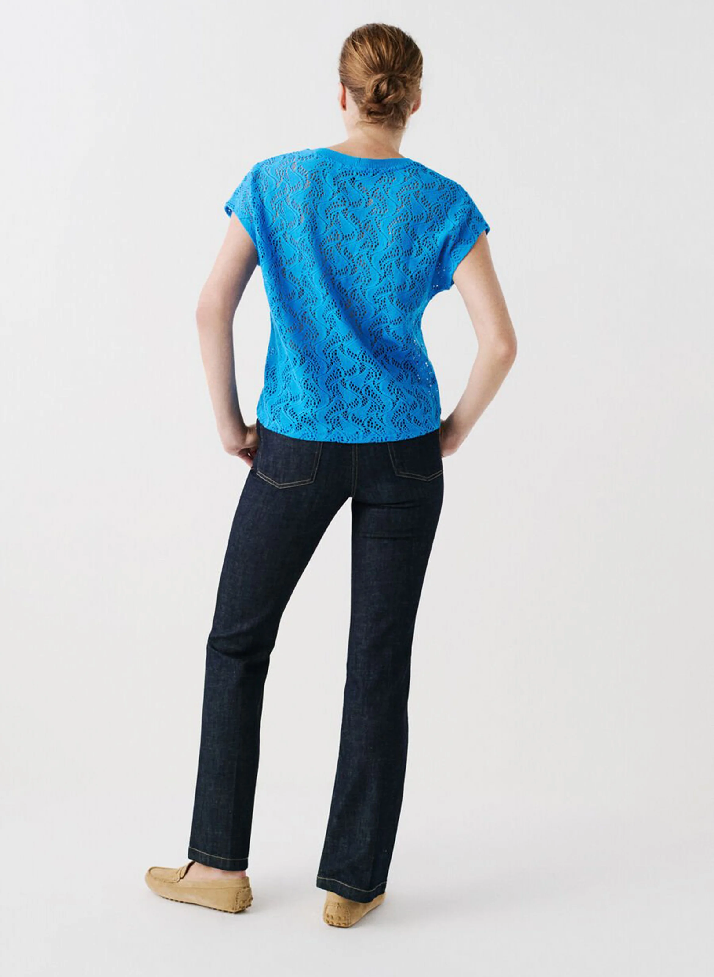 TNOE - Top ample col V en coton mélangé | Bleu