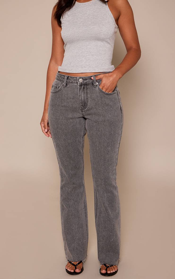 Washed Grey Jean Évasé Taille Basse Stretch