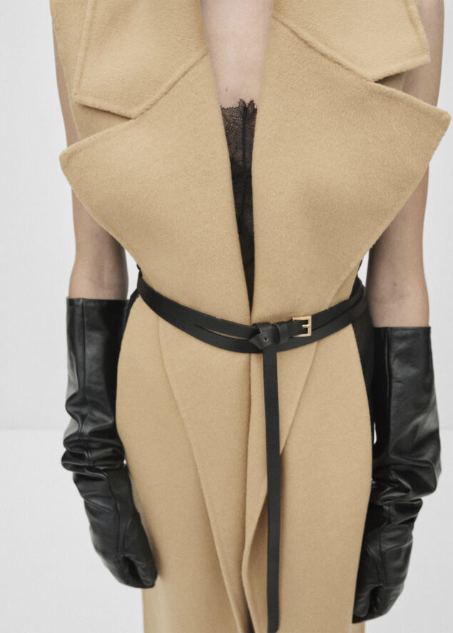 MANGO Woollen coat with belt Medium brown