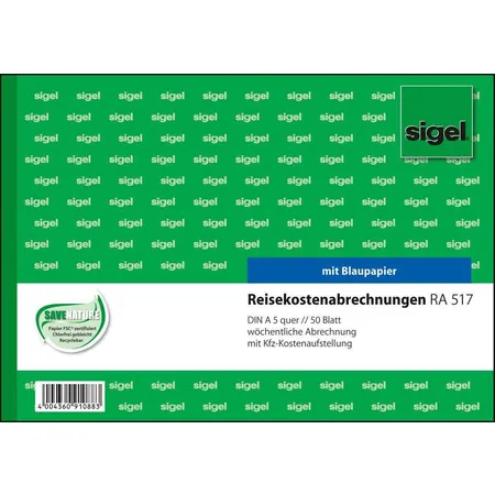 Sigel Reisekostenabrechnung wöchentlich RA517 A5 quer, mit Blaupapier, 50 Blatt