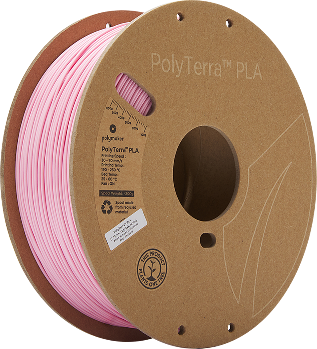 Polymaker  PolyTerra PLA Sakura Pink, 1,75 mm / 1000 g    Filament mit reduziertem Kunststoffgehalt