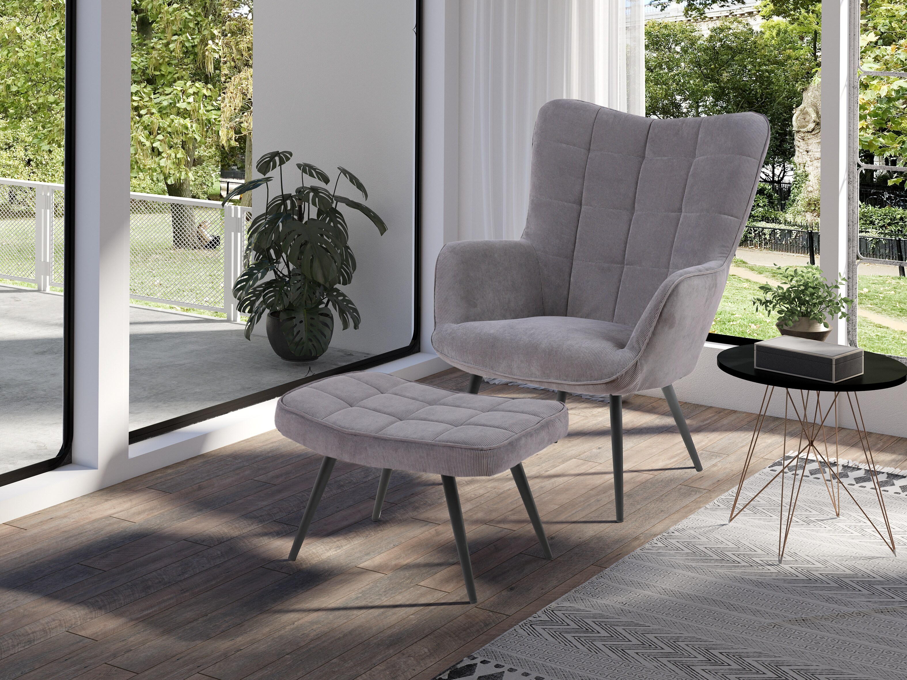 byLIVING Sessel UTA, Cordbezug grau, Gestell Metall schwarz