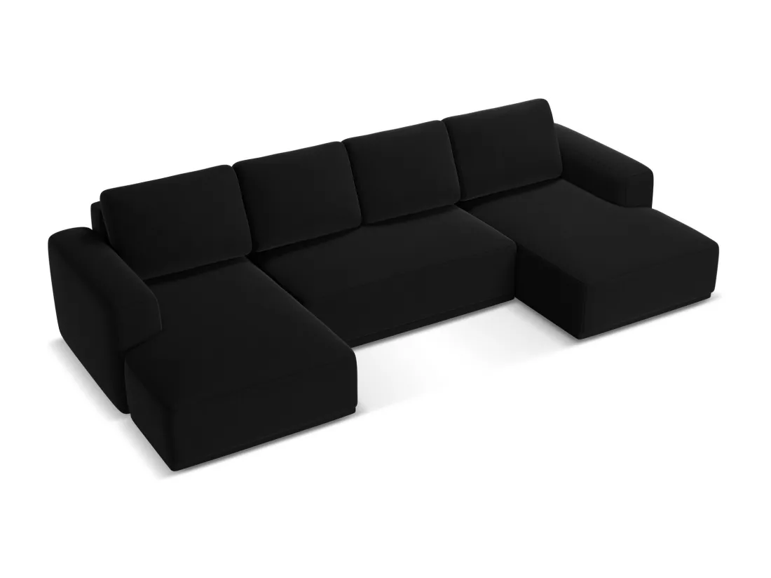 Canapé d'angle panoramique convertible en velours - noir - KAILA