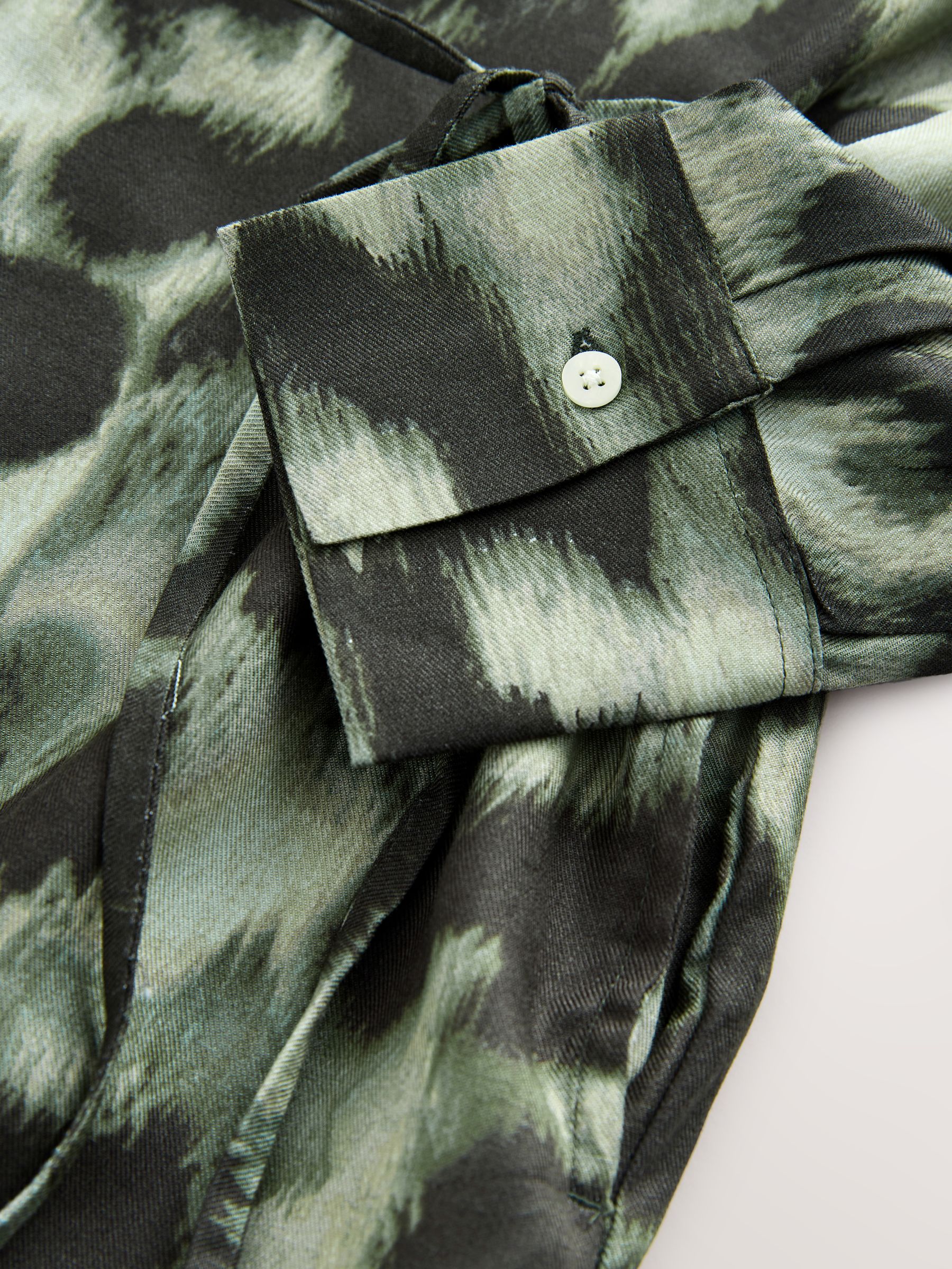 Zwart/groene dierenprint - Long Sleeve Tie Waist Shirt Dress