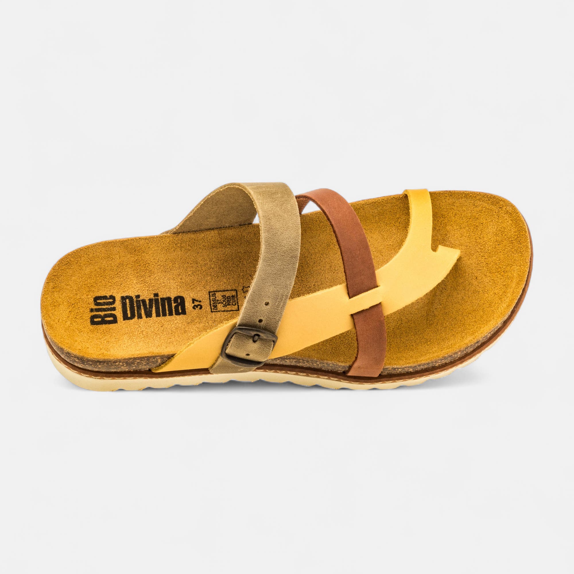Mules semelle liège Femme en cuir jaune
