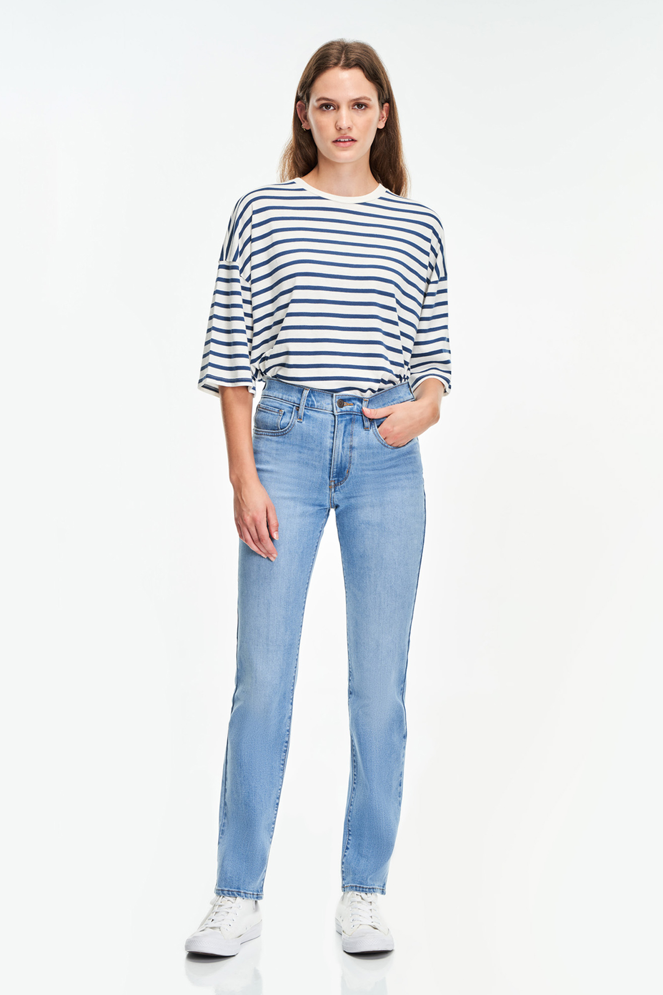 Calça jeans reta de cintura alta 724™