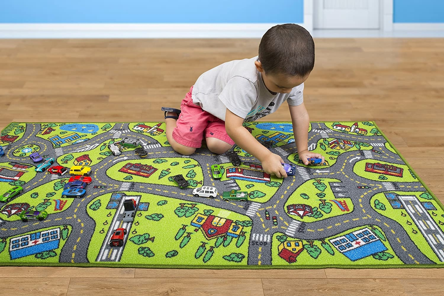 (80x150cm) Kinder Spielteppich Kinderzimmer Autostrasse Matte