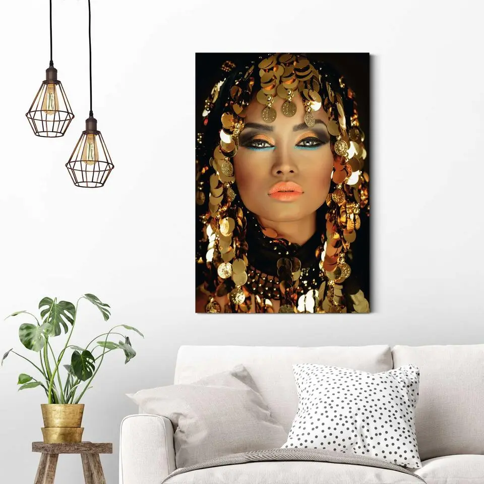 Schilderij Arabische Prinses - 90x60cm - Goudkleurig