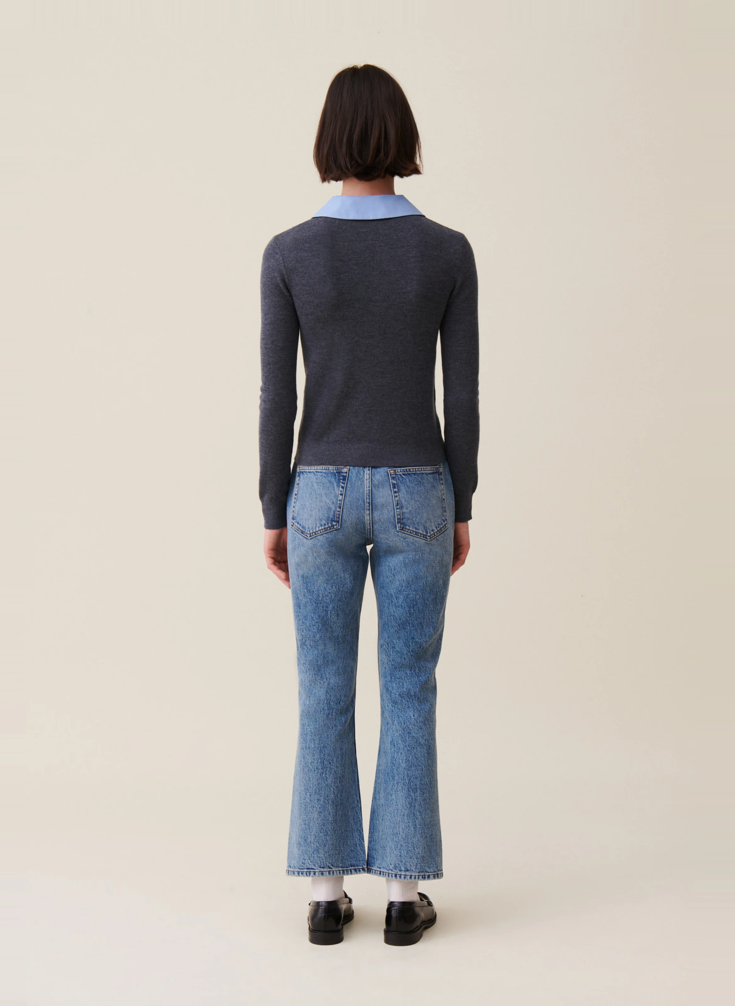 Pull droit col amovible en laine | Gris