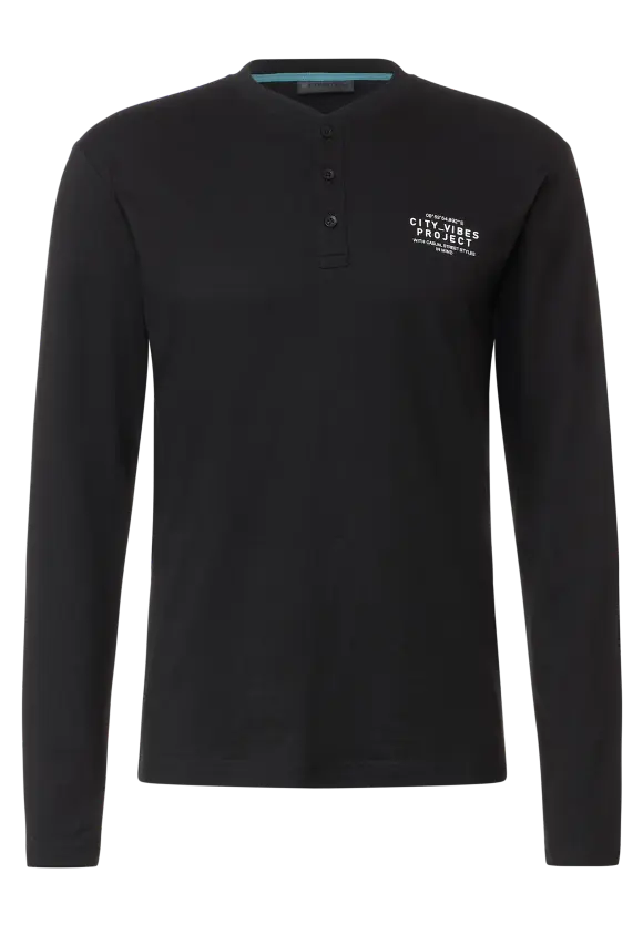 Henleyshirt mit Brustprint - Black