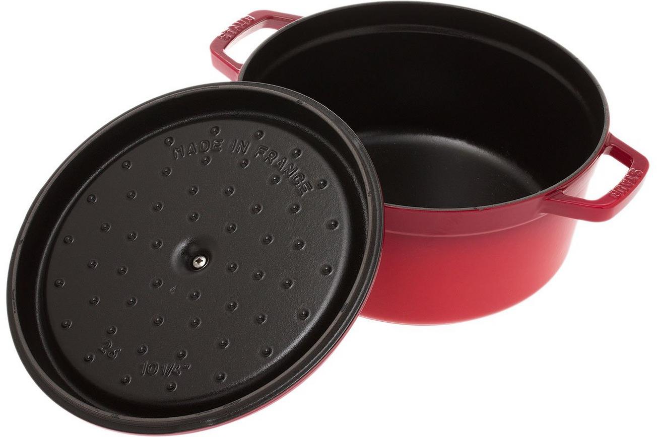 Staub braadpan - cocotte 26cm, 5,2L, rood met stoominzet