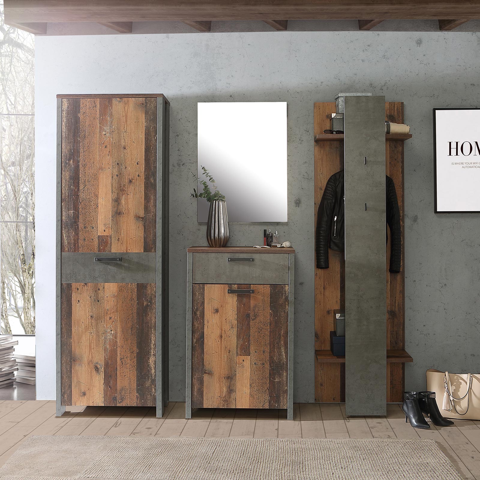 Schuhschrank - Old Wood Vintage - Betonoptik