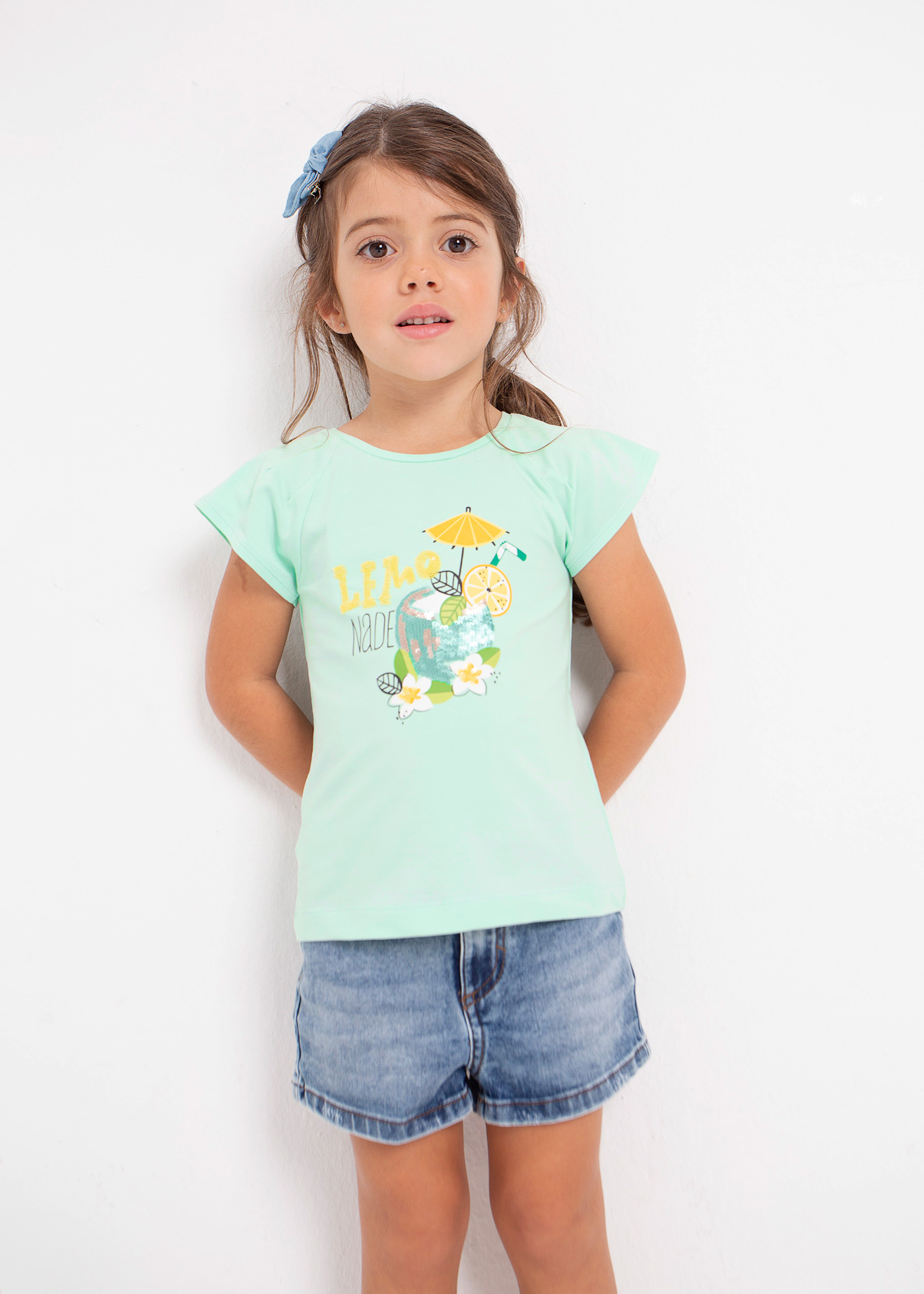 Camiseta de algodão de manga curta com estampa para meninas