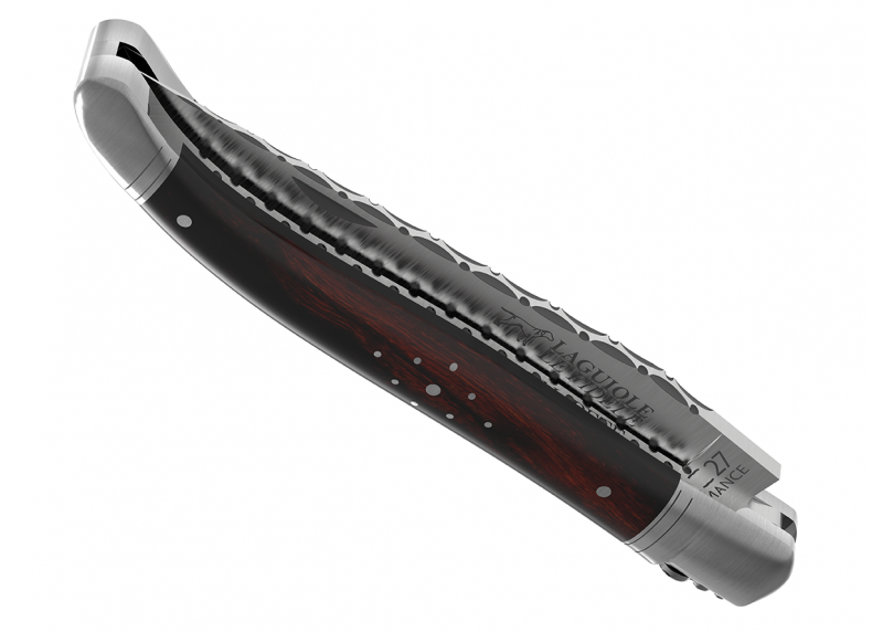 Couteau Laguiole prestige avec un manche en bois de fer et mitres en acier inoxydable
