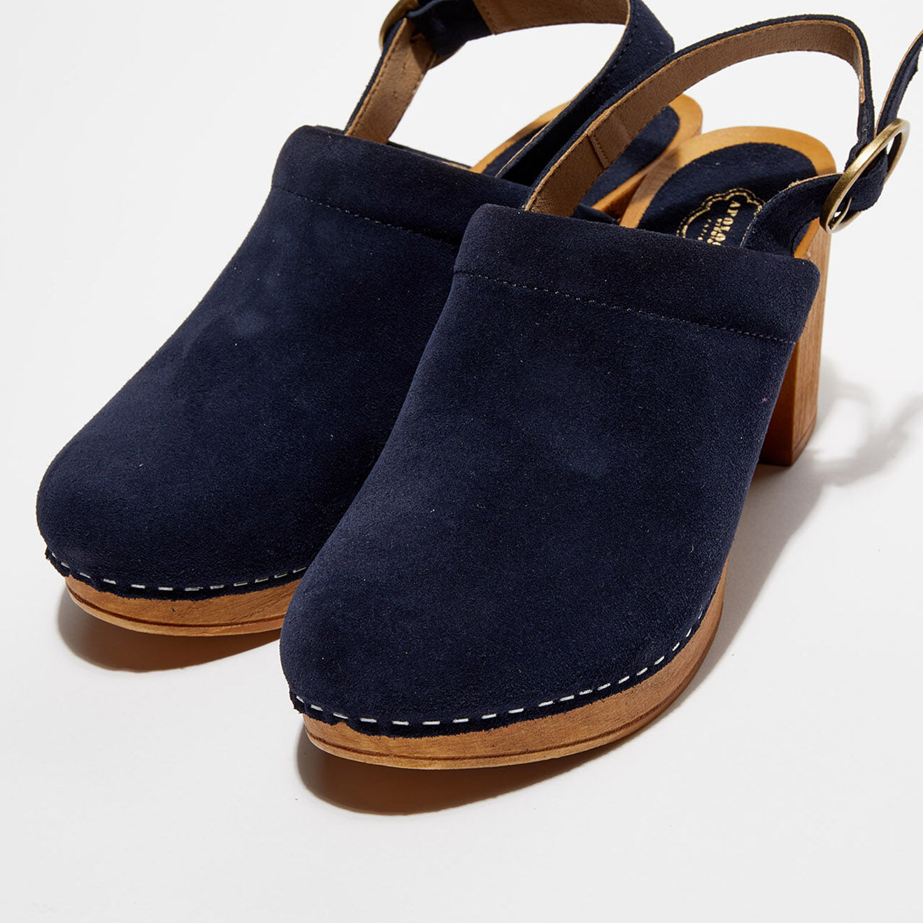 Apologie Studio Sabots en Velours de Cuir Nicole marine - Talon 8 cm