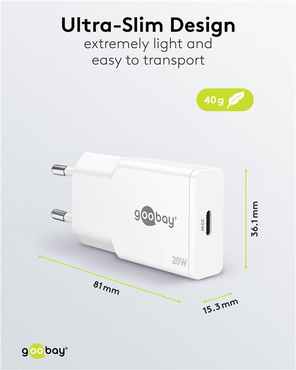 (20W) Slim USB C GaN Ladegerät Netzteil Power Delivery (75728) - Weiss