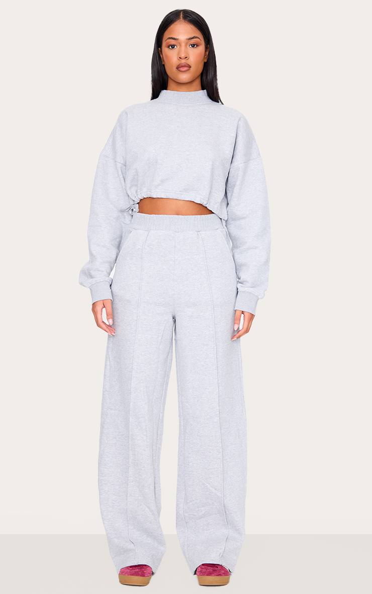 Gris Chiné Jogging Tall Taille Haute Jambes Larges Avec Détails De Coutures