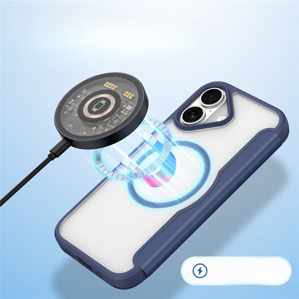 iPhone 17 MagSafe Hybrid Leder Tasche   Kunststoff Rückseite (RFID Schutz) - Blau / Transparent