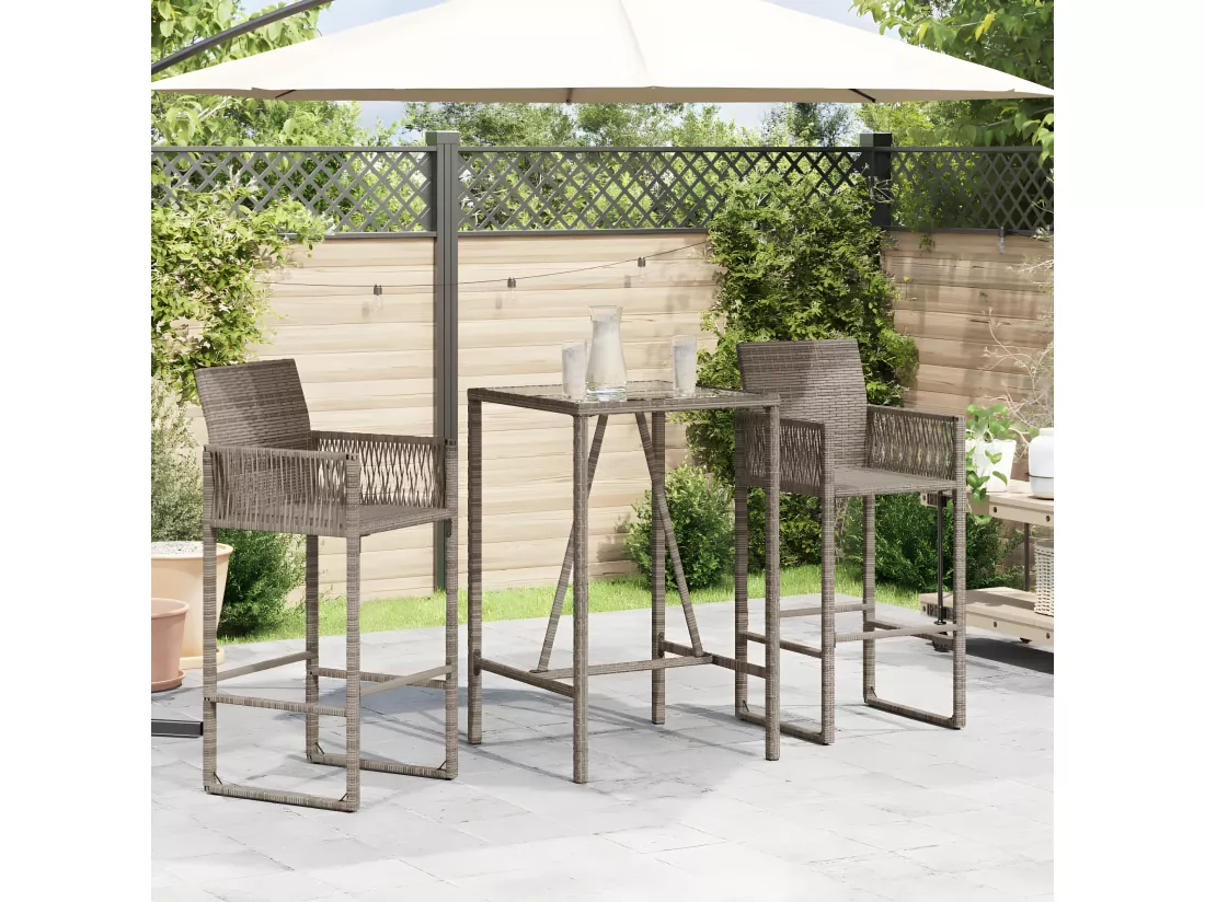 Prolenta Premium - Table de bar d’extérieur gris 70x70x110 cm poly rotin