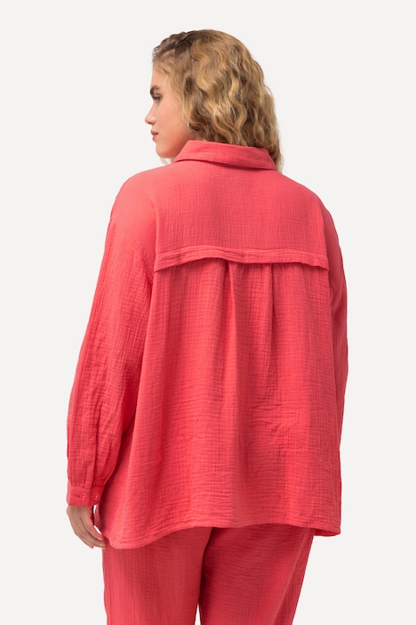 Musselin-Hemdbluse, Oversized, Hemdkragen, Langarm