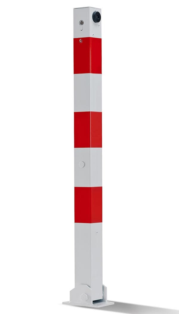 UV-beschermde stalen paal 70x70mm wit-rood opvouwbaar cilinderslot + deuvel / verschillend sluitend