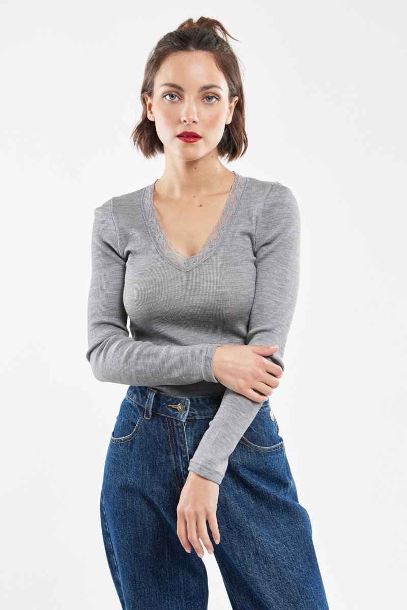 T-shirt manches longues - laine et soie