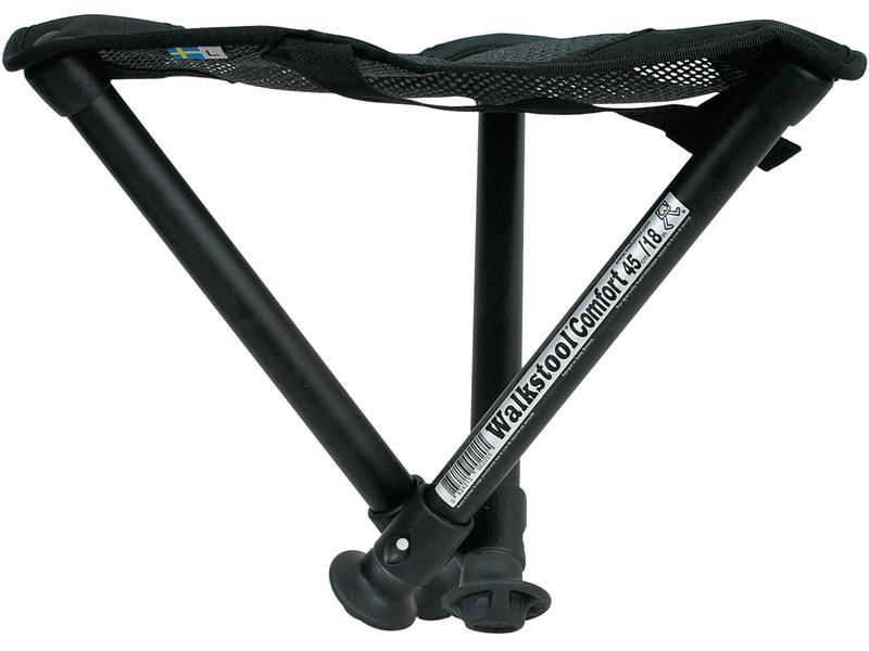 Walkstool Dreibeinhocker Comfort 45 cm Schwarz/Silber Komfortabler Campinghocker