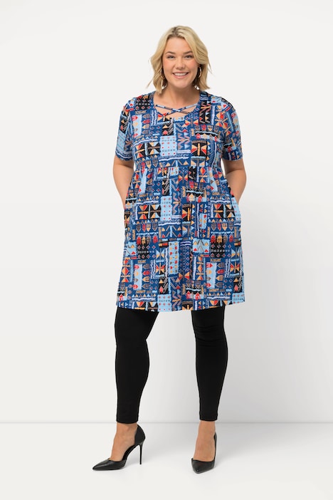 Longshirt, Zierbänder, Rundhals, A-Linie, Halbarm