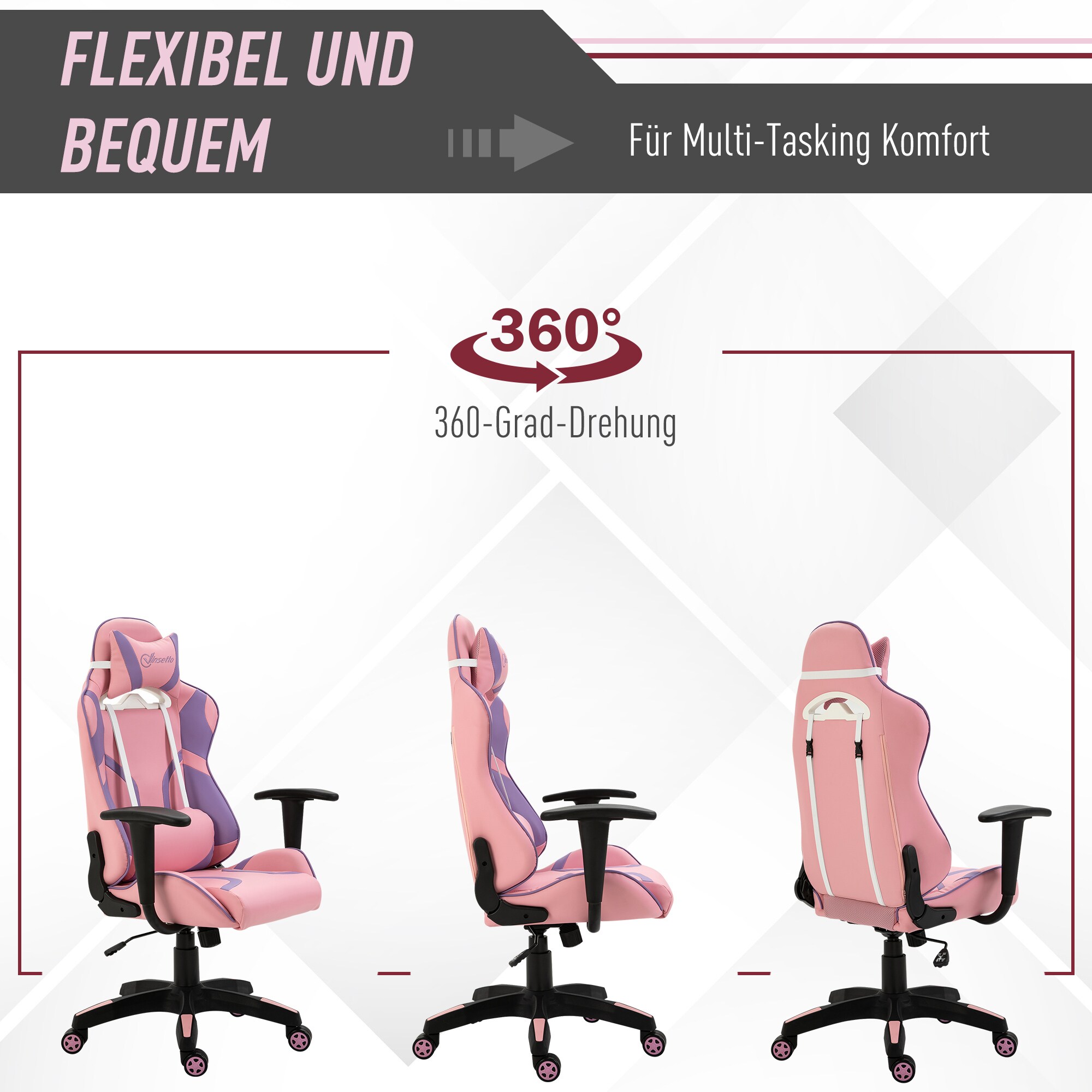 Vinsetto Gamingstuhl ergonomisch rosa, violett 69 x 56 x (116-125,5) cm (BxTxH)