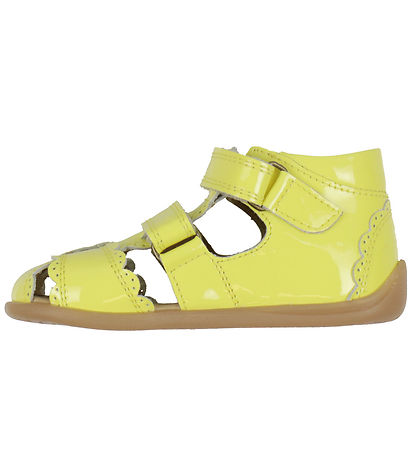 Pom Pom Sandalen - Zwei Klettband Wellenkanten - Yellow Lack