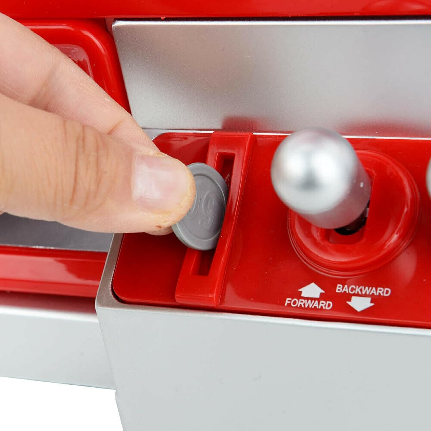 (30x22cm) Kinder Spielzeug Automat Süssigkeiten Greifer Candy Grabber Maschine zum Befüllen inkl. Spielmünzen (Batteriebetrieben) - Silber / Rot
