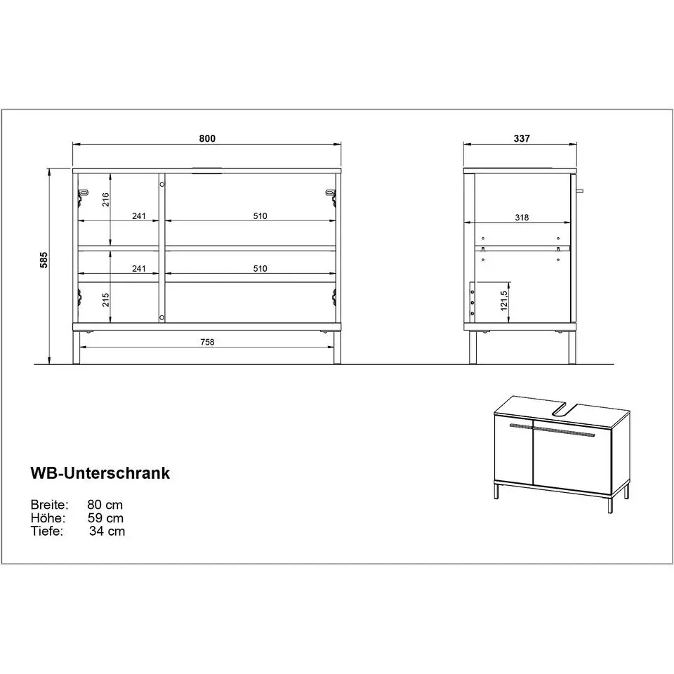 Kast voor onder wastafel Charlisa met 2 deuren en 2 legplanken - walnoot/greige