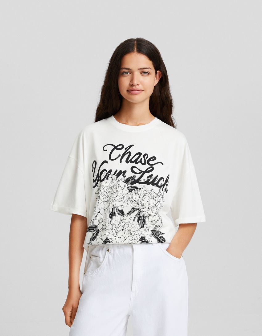 Camiseta oversized de manga curta estampada