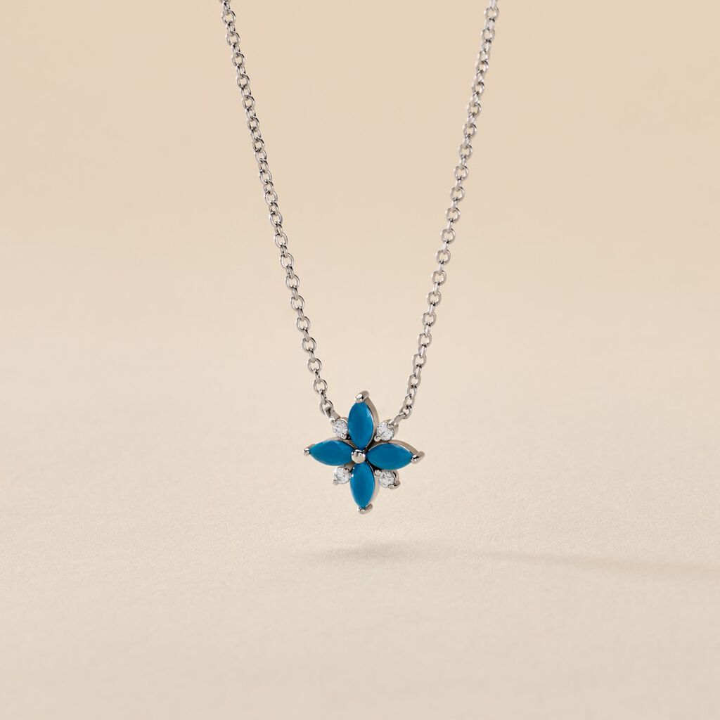 Collier Bleubirds Argent Blanc Turquoise Oxyde De Zirconium