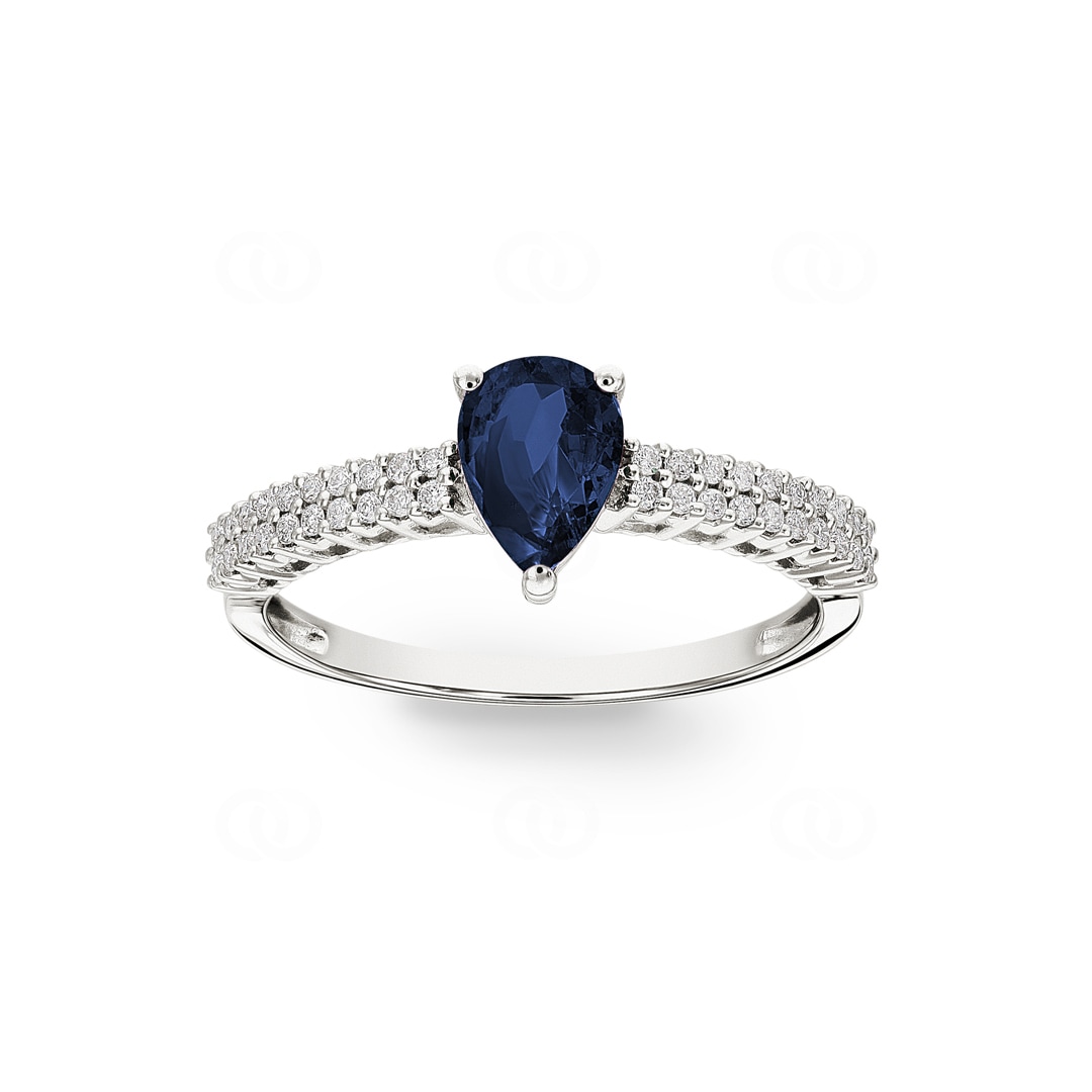 Saphirring 750/18 K Weissgold mit Diamanten 0.16 ct H/si