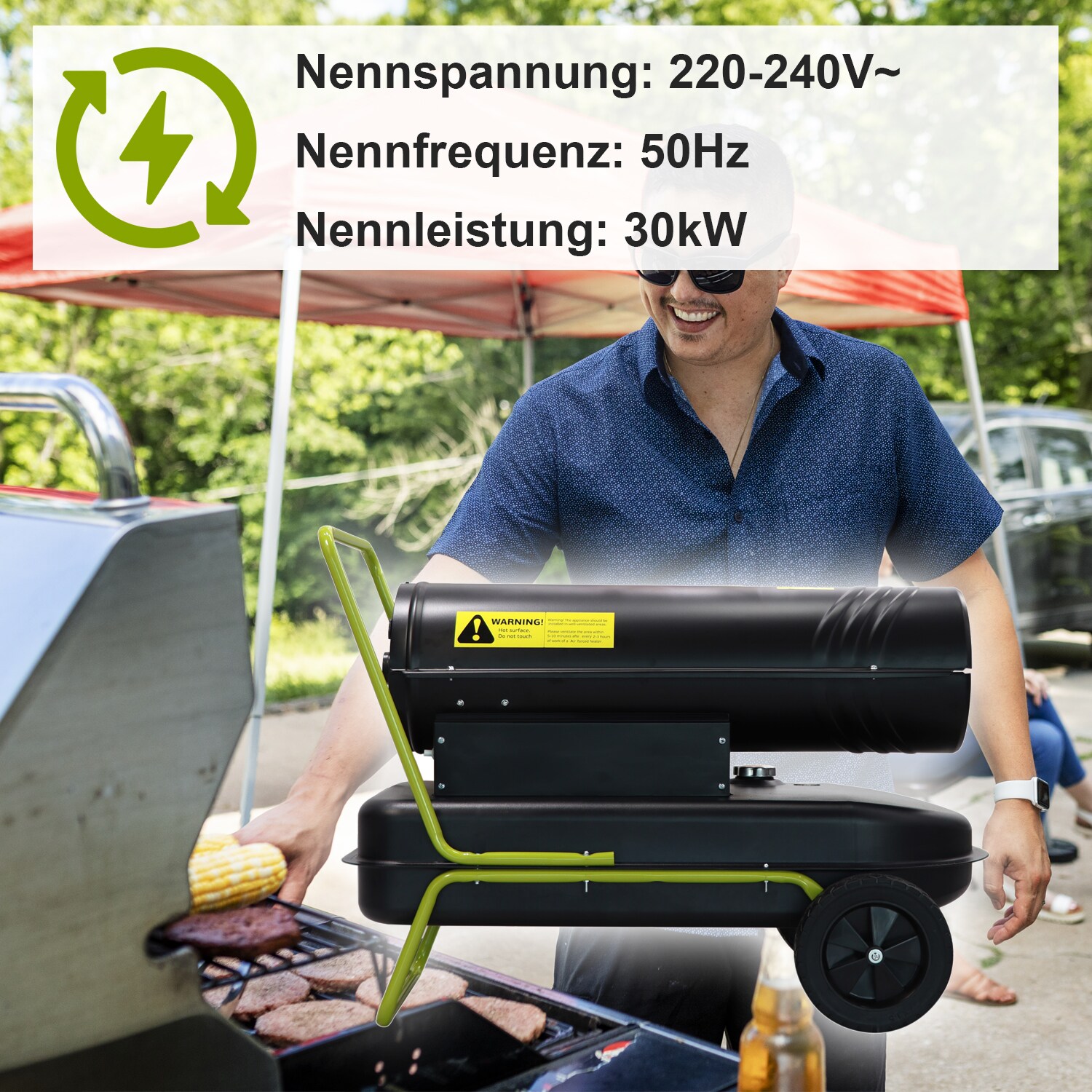TroniTechnik® Heizkanone Dieselheizgebläse Dieselheizer 30kW Diesel Heißluftgenerator 230V, Heizleistung 30 kW, 36l Tank