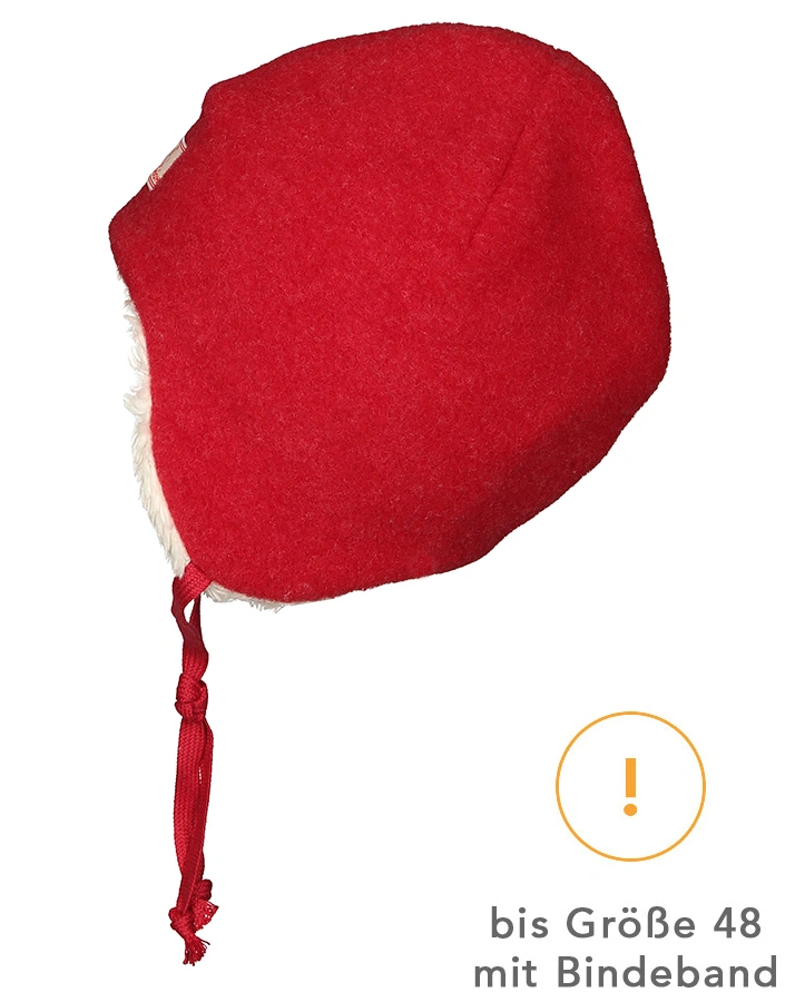 Woll-Mütze JONAS FLEECE mit Plüschfutter in rot/natur