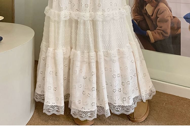 Kilopi - Maxi A-lijn rok met hoge taille en effen kant