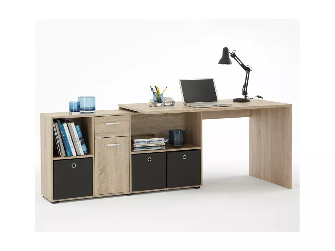 Bureau d'Angle Modulable avec Caisson, Tiroir et Étagères de Rangements - Lex