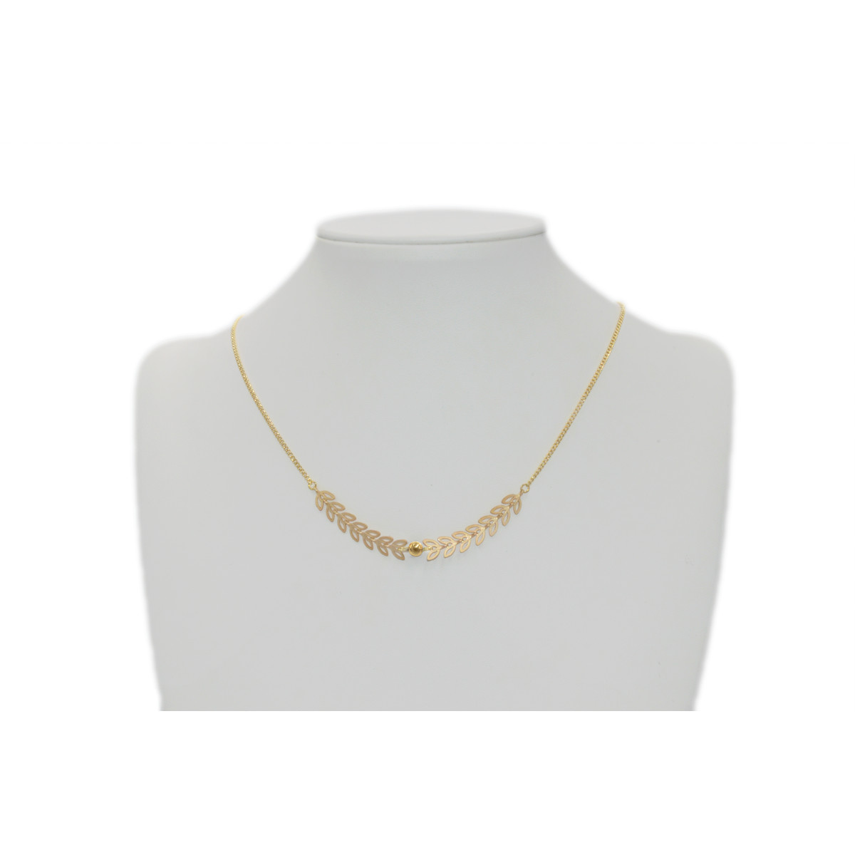 Collier  feuilles de laurier perle dorée- doré à l 'or fin