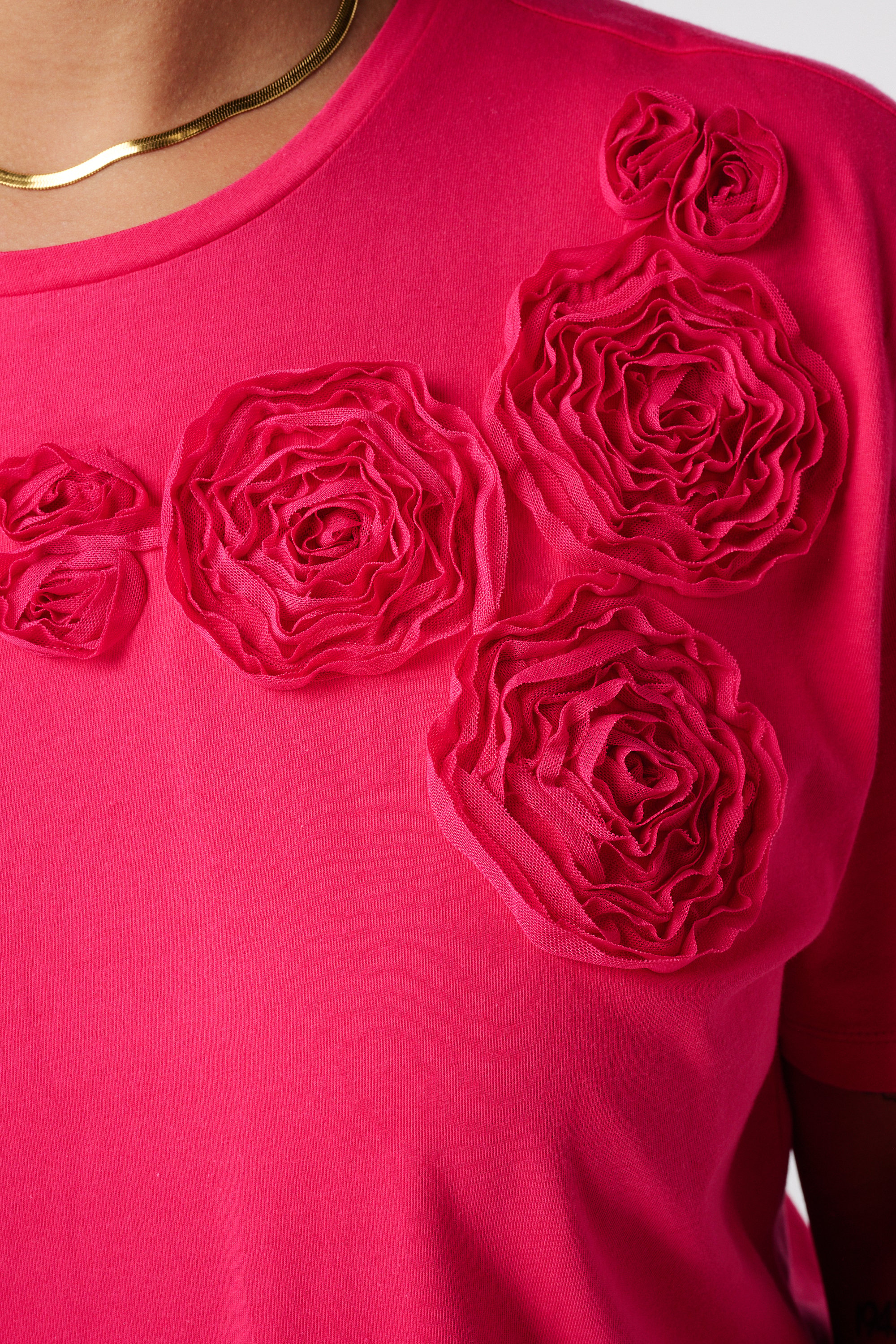 T-shirt met geborduurde opdruk Fuchsia