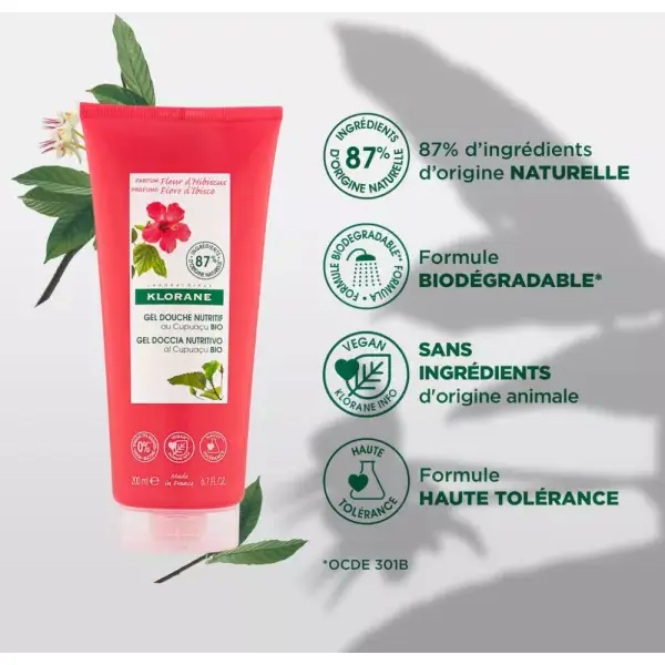 Gel douche à la fleur d'hibiscus Klorane - Tube de 200 ml
