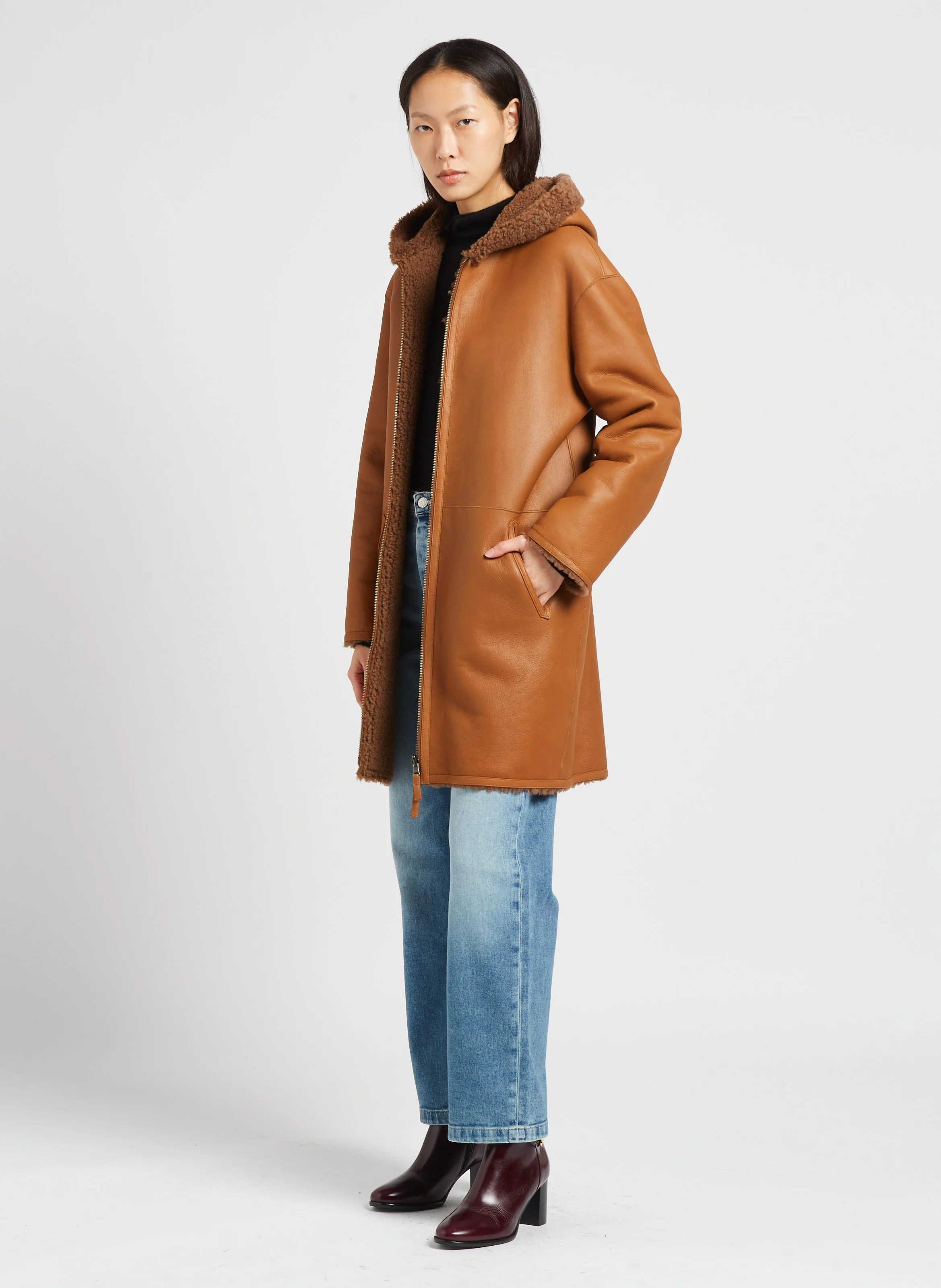 Jean droit taille haute en coton mélangé | Bleu